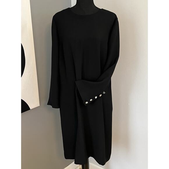 Talbots Black Shift Midi Dress Long Sleeves Cocktail Evening Size 16 Crepe 40”L - Picture 8 of 16